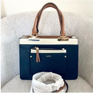 Aldo Black White Satchel with Tan Accents